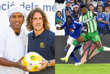 El ex astro del FC Barcelona estuvo presente en el partido entre Millonarios FC y Atlético Nacional.