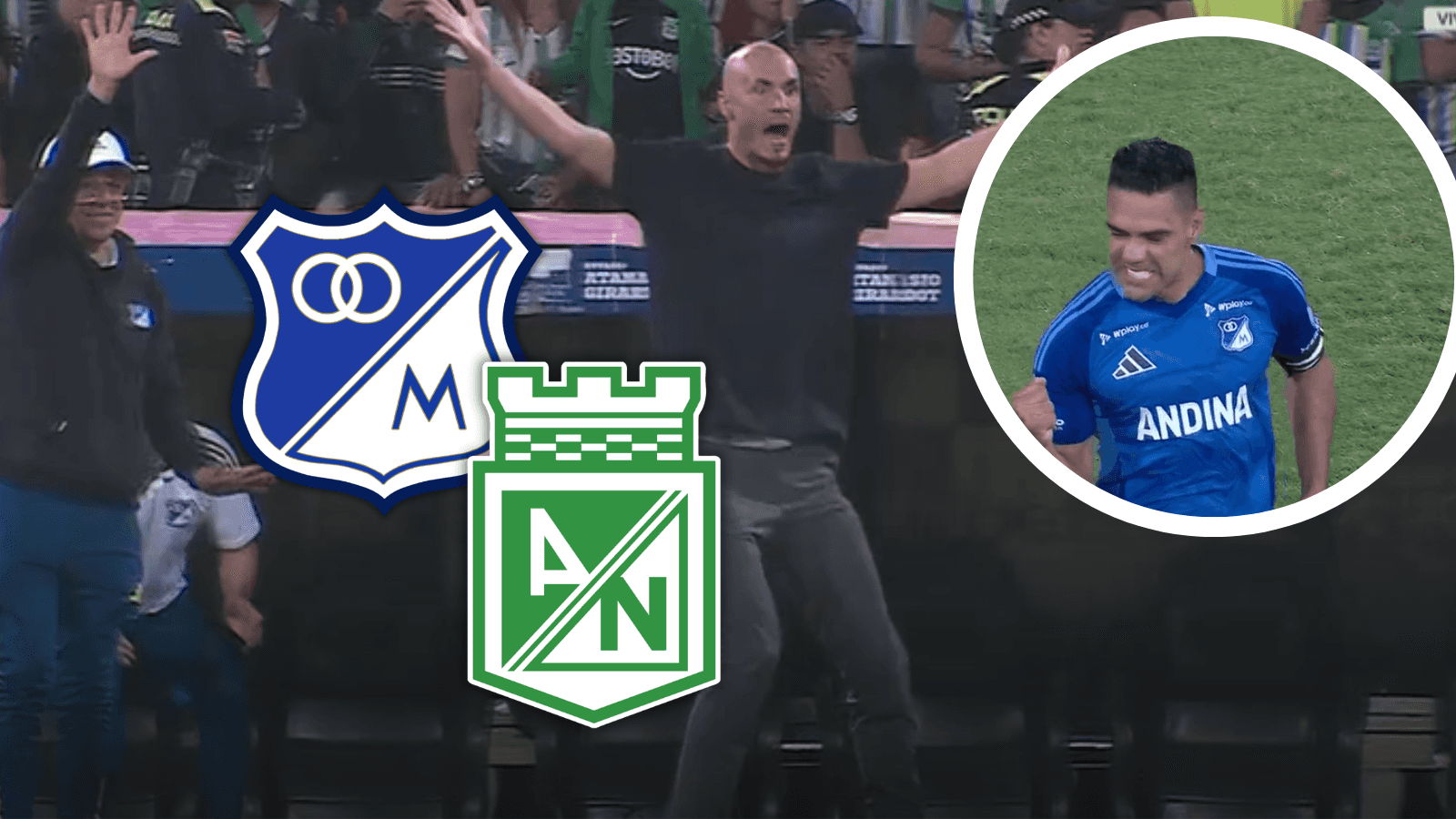 ¡El golazo de Falcao que apagó el Atanasio! Mira el video. Foto: Escudoteca y Captura de Win Sports