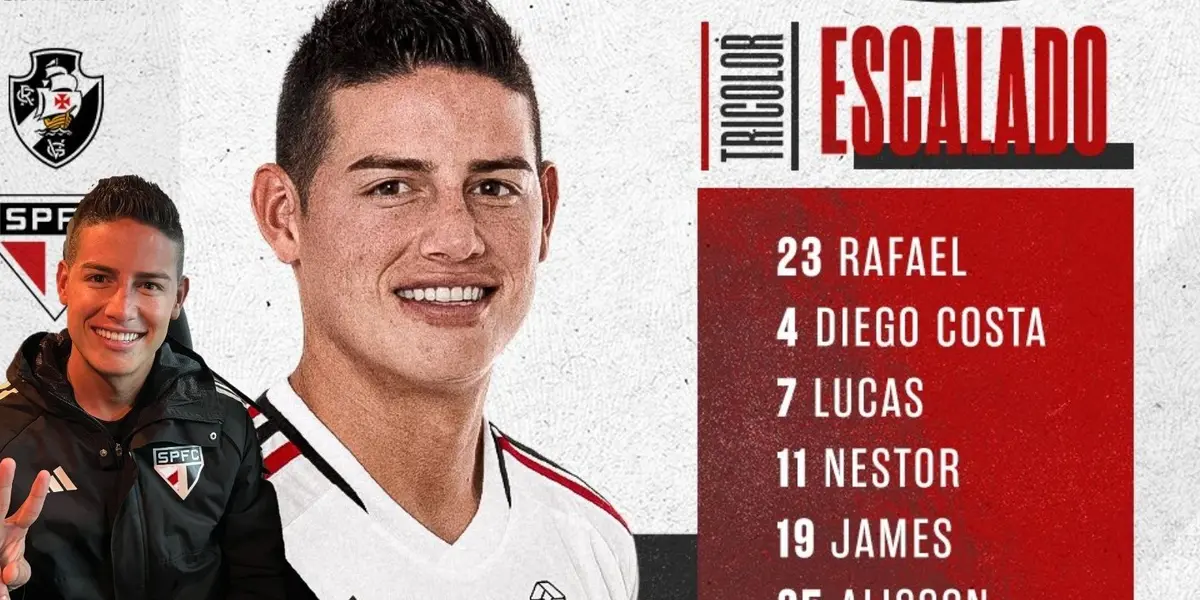 El jugador colombiano es titular en el partido de Sao Paulo vs Vasco da Gama