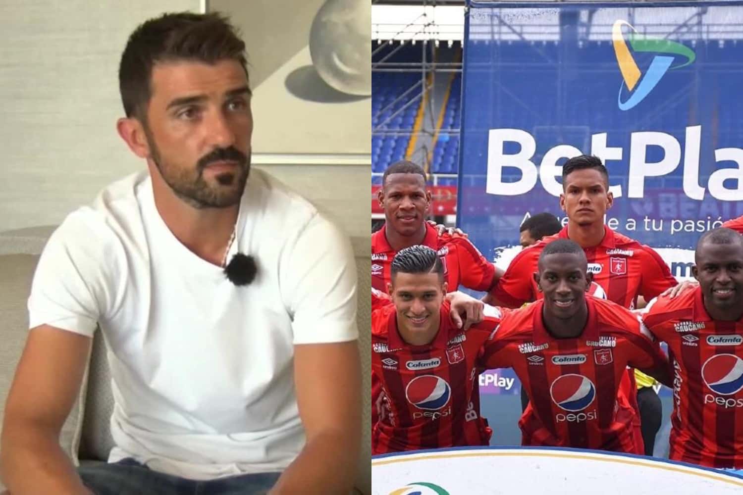 El jugador colombiano surgió de la cantera del América de Cali y ahora celebra junto al exfutbolista español.