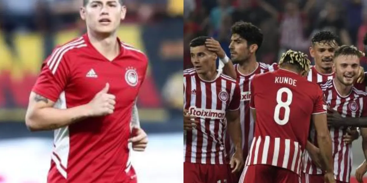 El jugador colombiano no tuvo minutos con Olympiacos por una lesión y estuvo presente hoy en un evento
