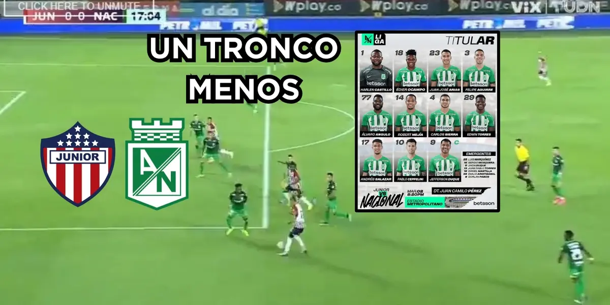 El jugador de Nacional perdió el puesto por tronco. Foto captura de pantalla de Win Sports y Twitter @nacionaloficial.