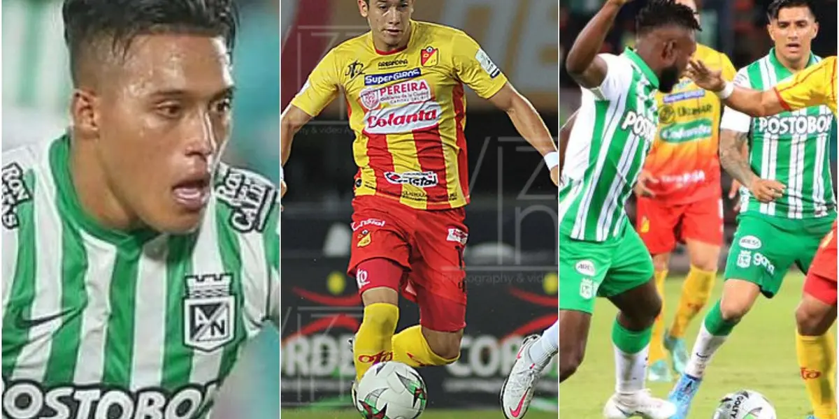 El jugador del Deportivo Pereira le hizo una jugada sucia al crack Sebastián Gómez de Atlético Nacional en el partido disputado en el estadio Hernán Ramírez Villegas