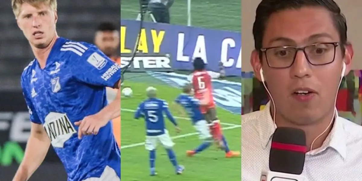 El jugador le cometió un penal a Carlos Sánchez en el partido de Millonarios ante Santa Fe