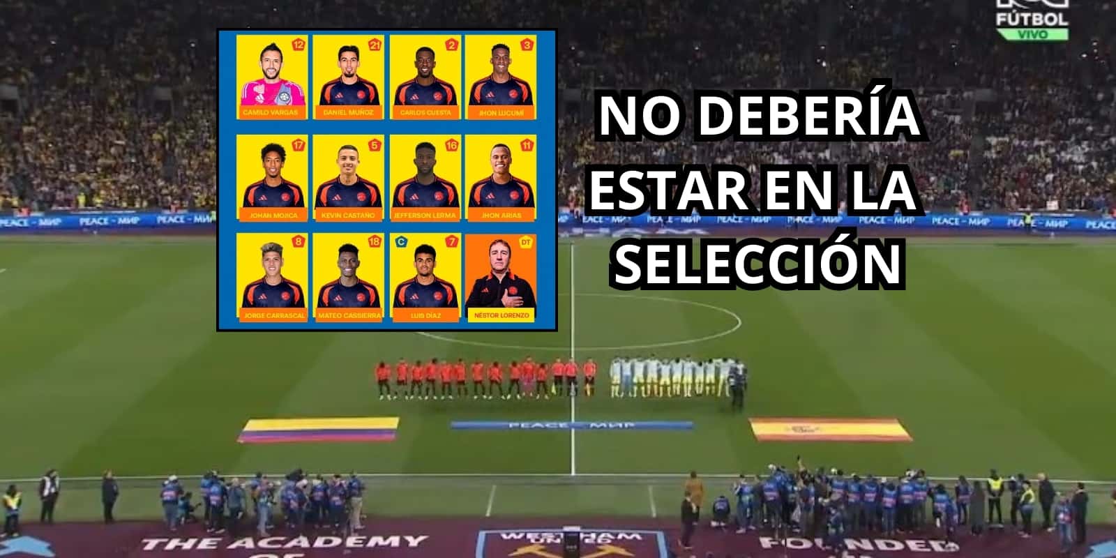 El jugador no daba la talla contra España. Foto captura de pantalla de RCN TV y FCF en Twitter.