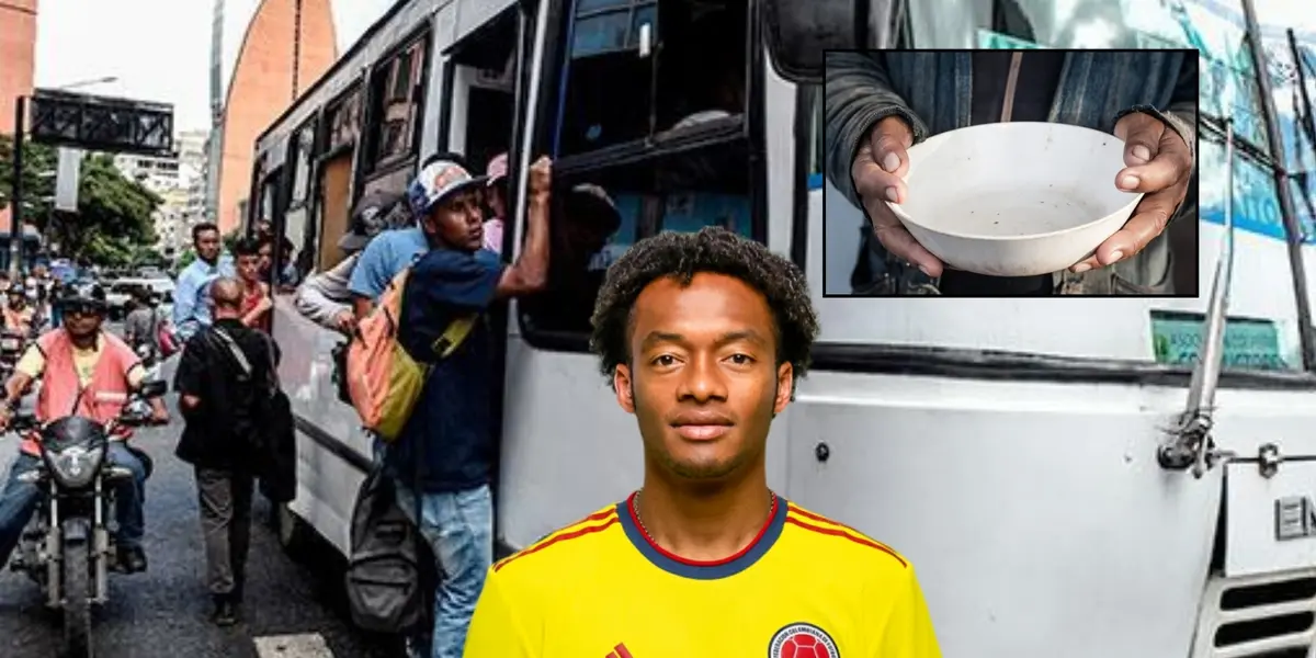 El jugador recibió el apoyo de Cuadrado. Foto del bus tomada de Noticias Caracol, Cuadrado de la Web FCF, plato The Food Tech.