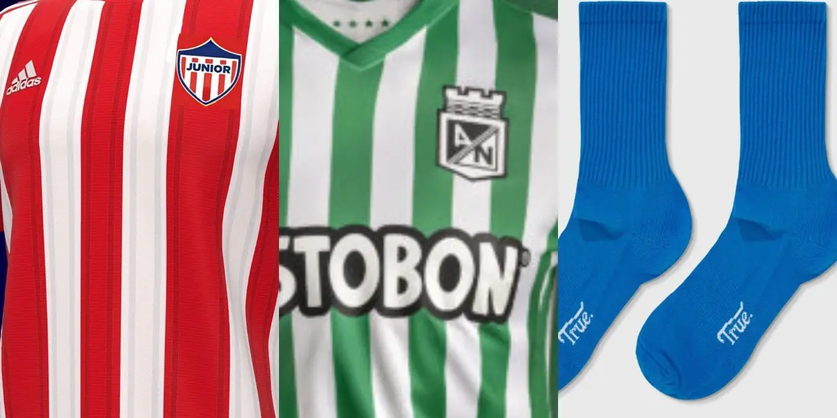 El jugador viste los colores de Atlético Nacional y ha dicho que es hincha de Junior, una marca anuncia venta de medias con su imagen.