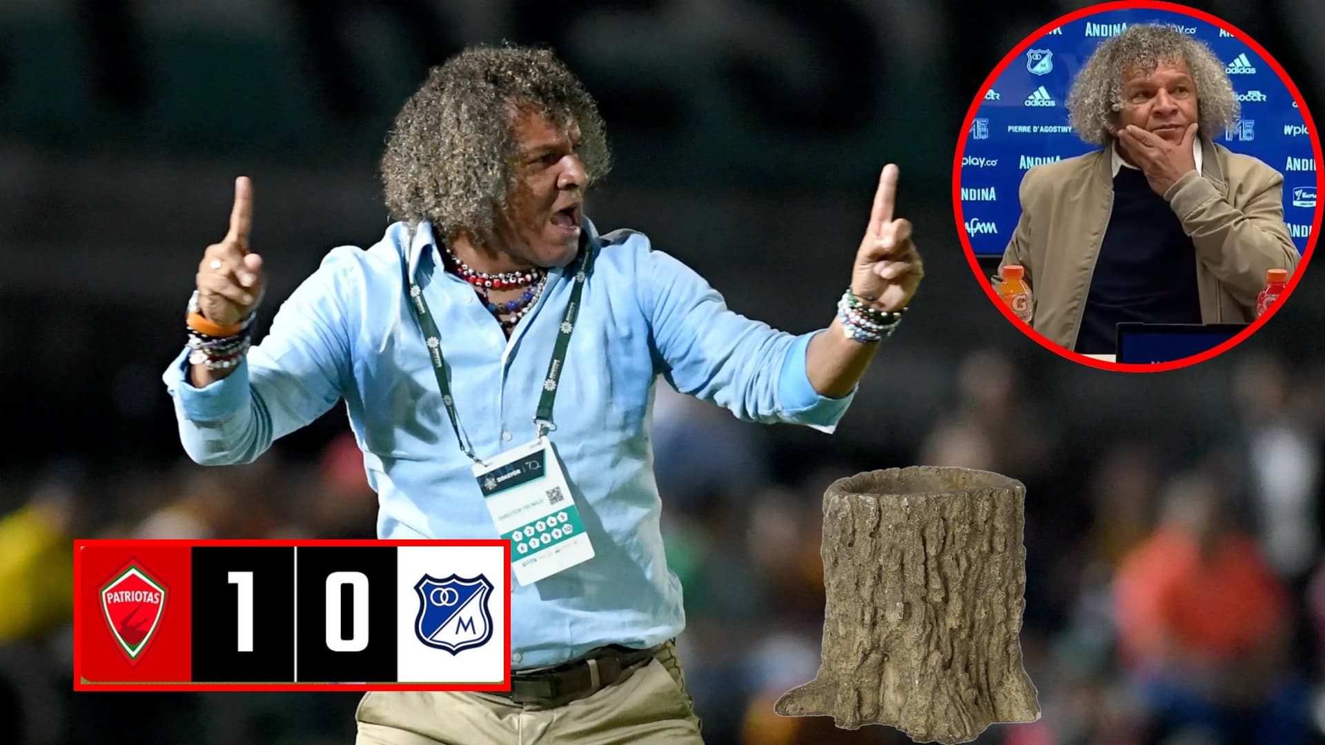 El técnico volvió a dar el mismo discurso tras la caída de Millonarios (Foto tomada de Goal, redes Patriotas y Antena 2)