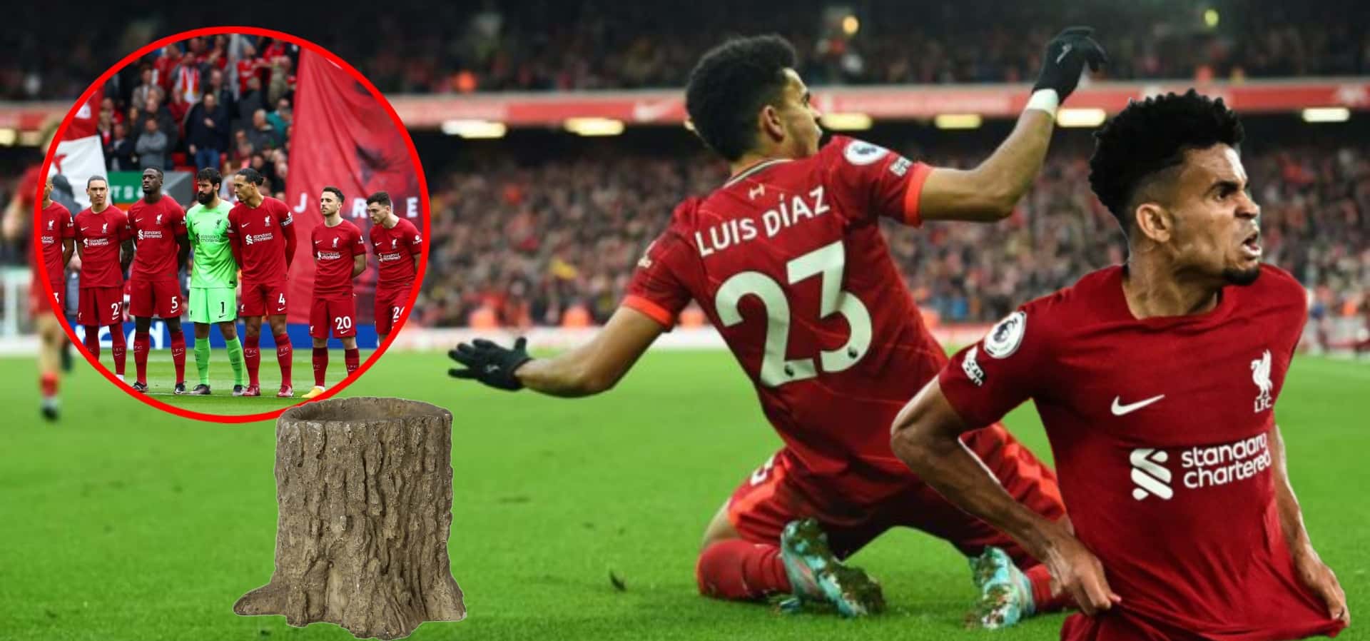 El tronco de Liverpool que casi trunca gol de Luis Díaz vs Burnley en la Premier (Foto tomada de CNN y Minuto 30)