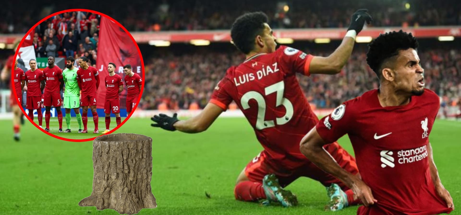 El tronco de Liverpool que casi trunca gol de Luis Díaz vs Burnley en la Premier (Foto tomada de CNN y Minuto 30)