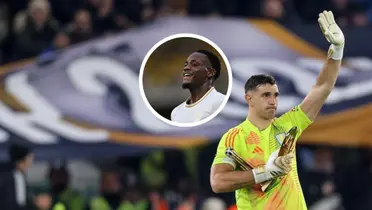 Emiliano Martínez y Jhon Jader Durán Foto: Canal 12 y AFP