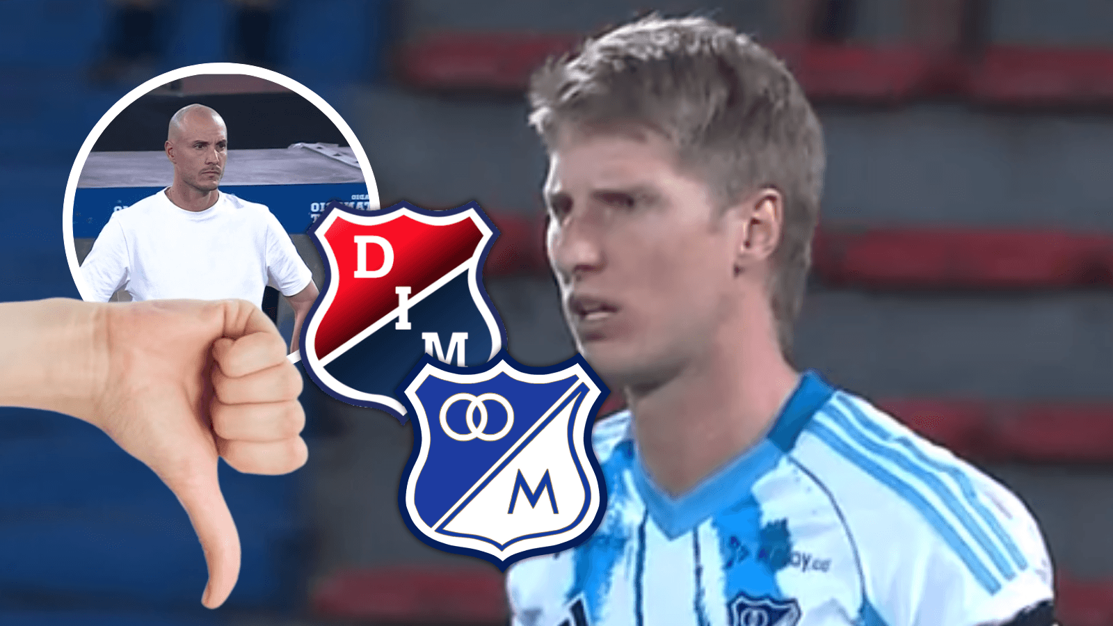 Este jugador de Millonarios se "está rajando" en el Atanasio Foto: Pexels, Escudoteca y Captura de Win Sports