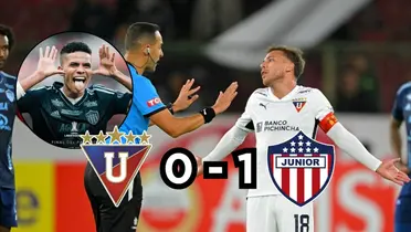 Ezequiel Piovi de LDU Quito le reclama al árbitro