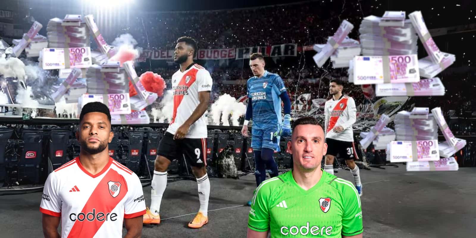 Franco Armani y Miguel Ángel Borja jugadores de River Plate