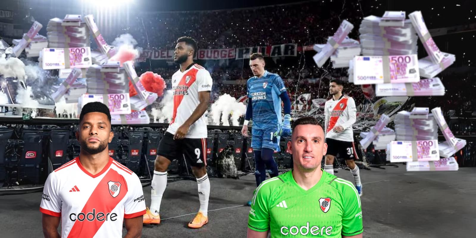 Franco Armani y Miguel Ángel Borja jugadores de River Plate