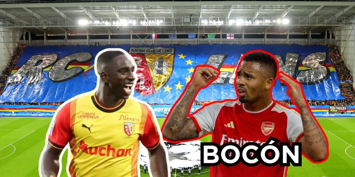 Gabriel Jesus del Arsenal no pudo contra el Lens del colombiano Deiver Machado.