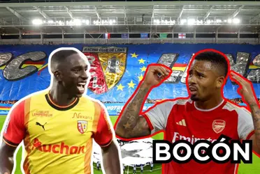 Gabriel Jesus del Arsenal no pudo contra el Lens del colombiano Deiver Machado.