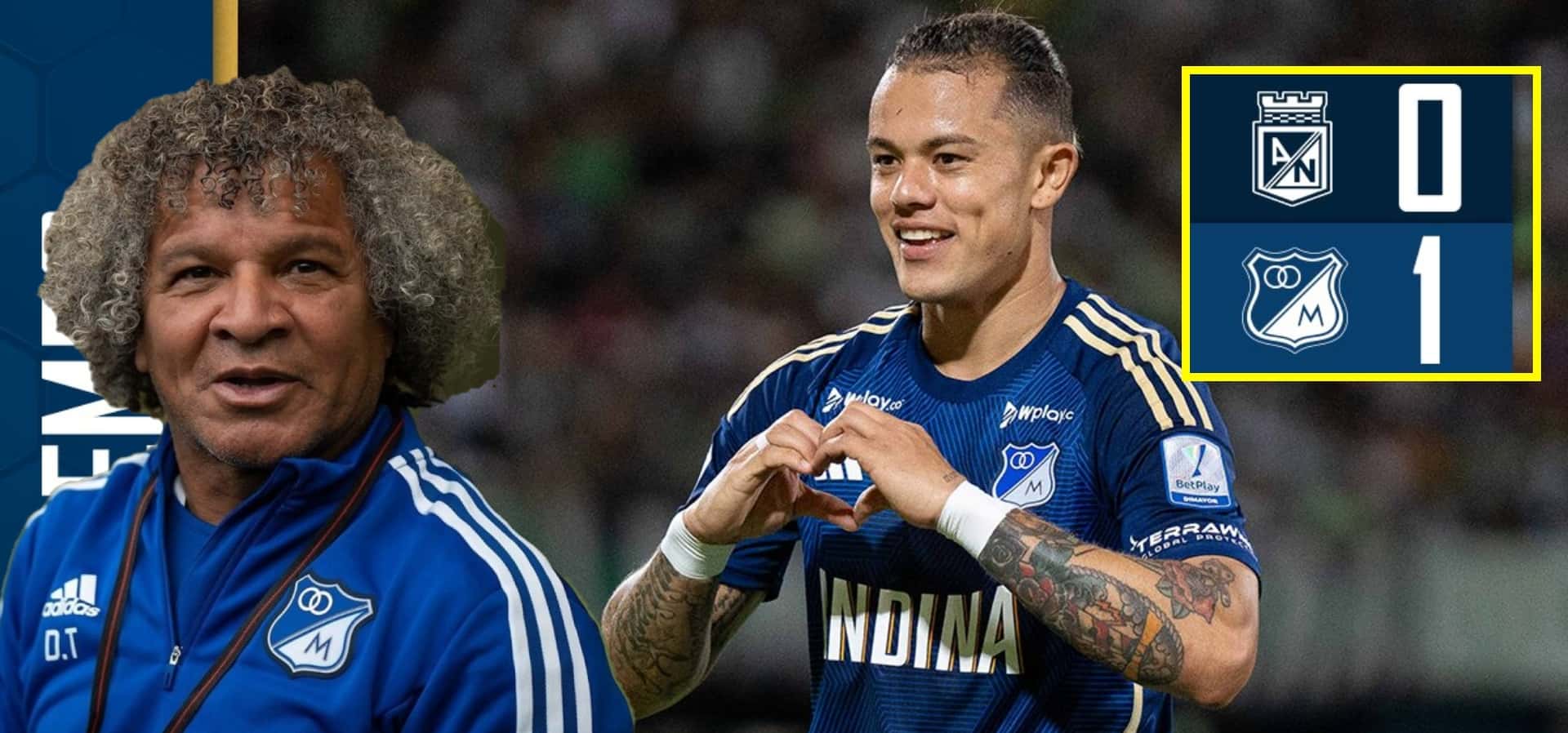 Gamero tiene de hijo a Nacional y la reacción tras gol de Castro con Millonarios (Foto redes Millonarios)