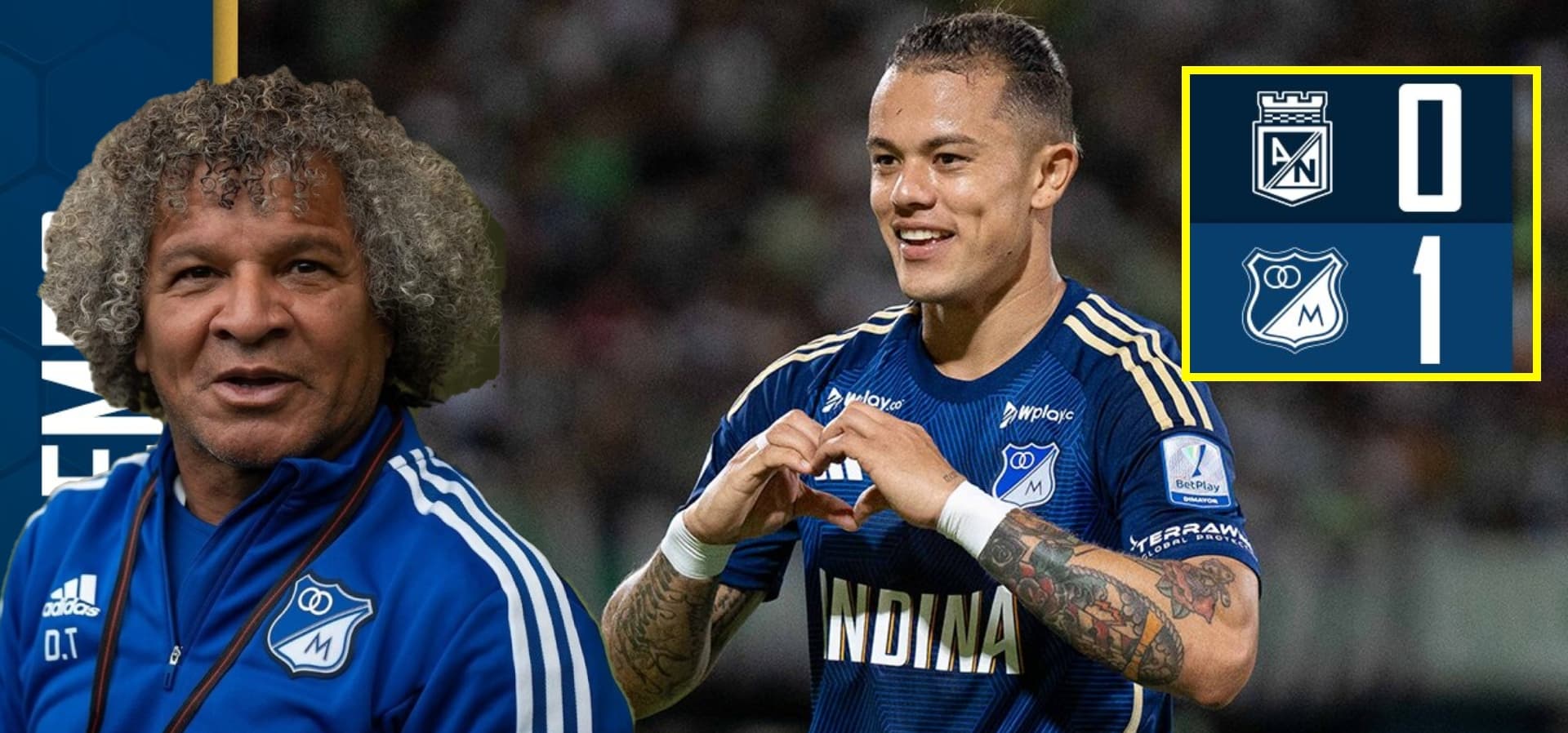 Gamero tiene de hijo a Nacional y la reacción tras gol de Castro con Millonarios (Foto redes Millonarios)