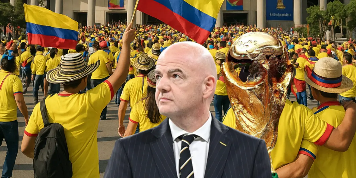Gianni Infantino y la reacción de los fanaticos de la Selección Colombia con la Copa del Mundo Foto: FIFA, Chat GPT