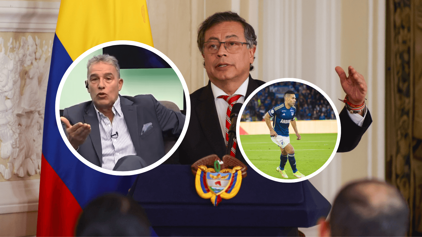 Gustavo Petro, Adrián Magnoli y Radamel Falcao Foto: Gustavo Petro, Captura de DSportsCo y Falcao