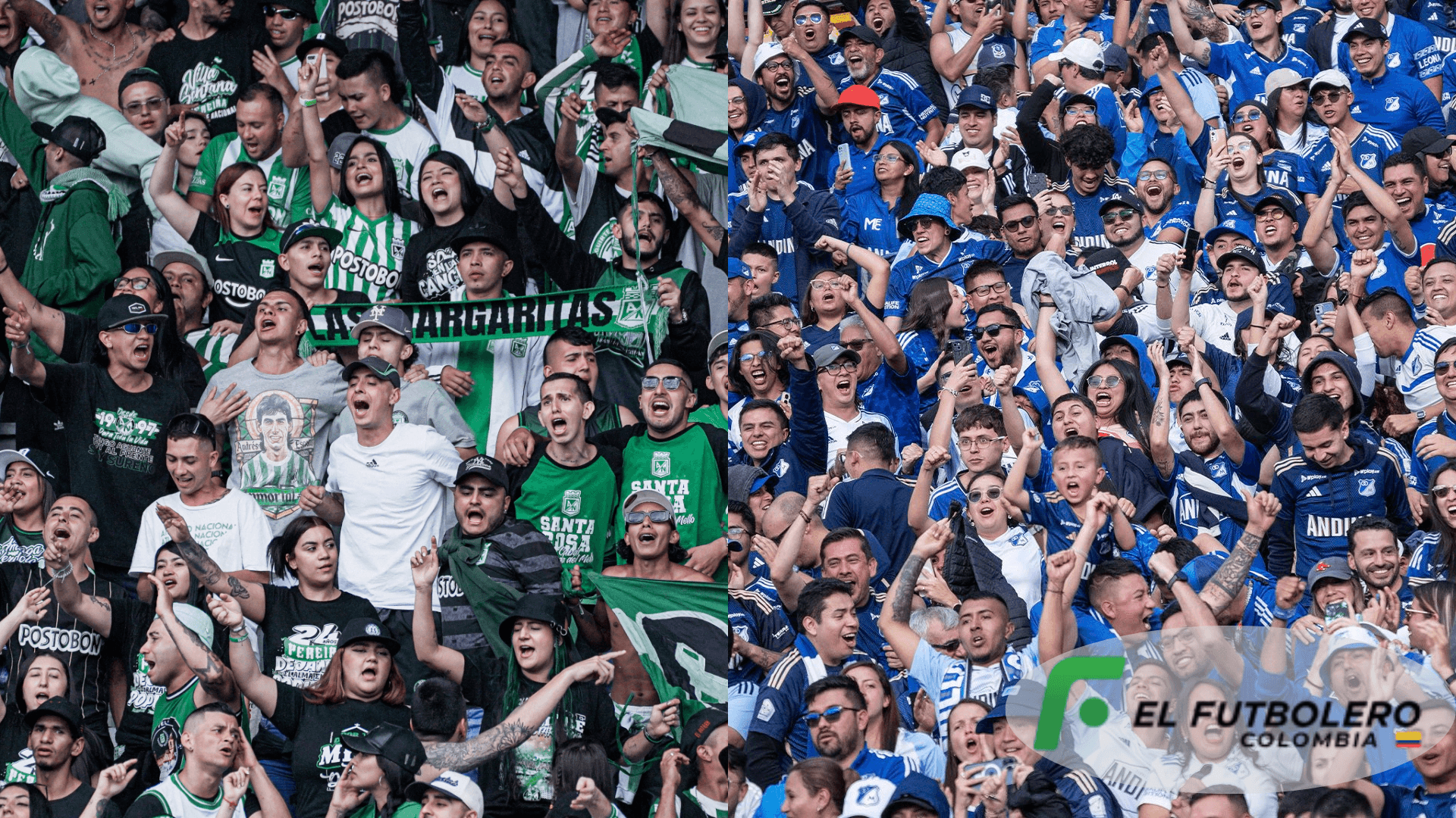 Hinchas de Nacional y Millonarios. Foto: redes de Nacional y Millonarios.