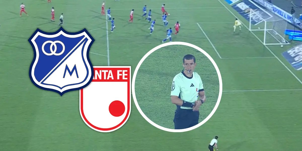 Hugo Rodallega en acción: La imagen del gol de Santa Fe que genera controversia. Foto: Captura de Win Sports y Escudoteca
