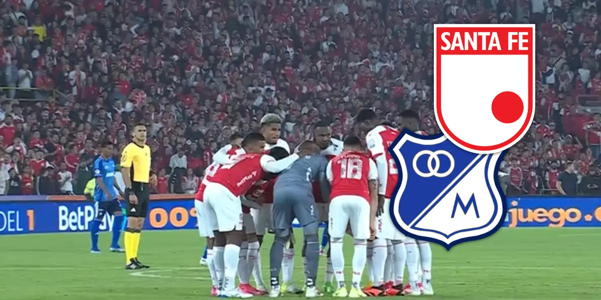 Independiente Santa Fe pone la fiesta como local ante Millonarios Foto: Captura de Win Sports y Escudoteca