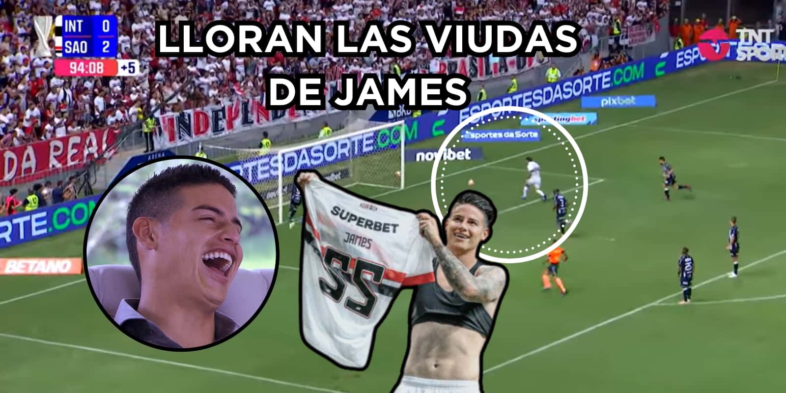 James callando bocas. Fotos tomadas de captura de pantalla Caracol TV, Juez Central y captura de pantalla de TNT Sports.