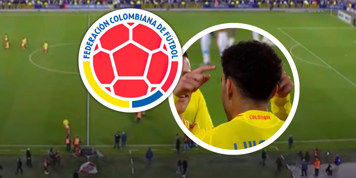 James celebró el gol de Lucho Díaz con un gesto que confirma que hay relevo generacional. Foto: Captura de Gol Caracol y Escudoteca
