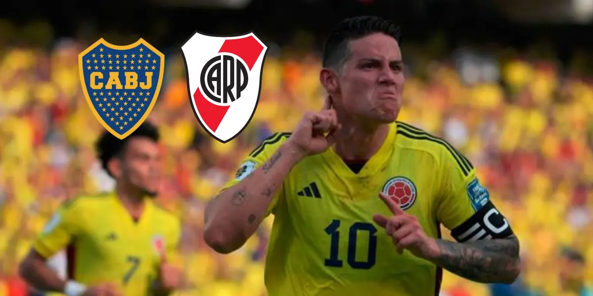 James podría irse a jugar a Argentina. Foto tomada del portal El Colombiano y logos de Wikipedia.