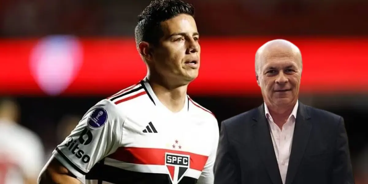 James Rodríguez celebrando con Sao Paulo, al lado Carlos Antonio Vélez. FOTO: