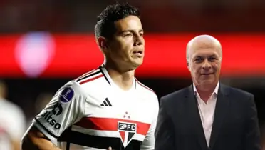 James Rodríguez celebrando con Sao Paulo, al lado Carlos Antonio Vélez. FOTO: