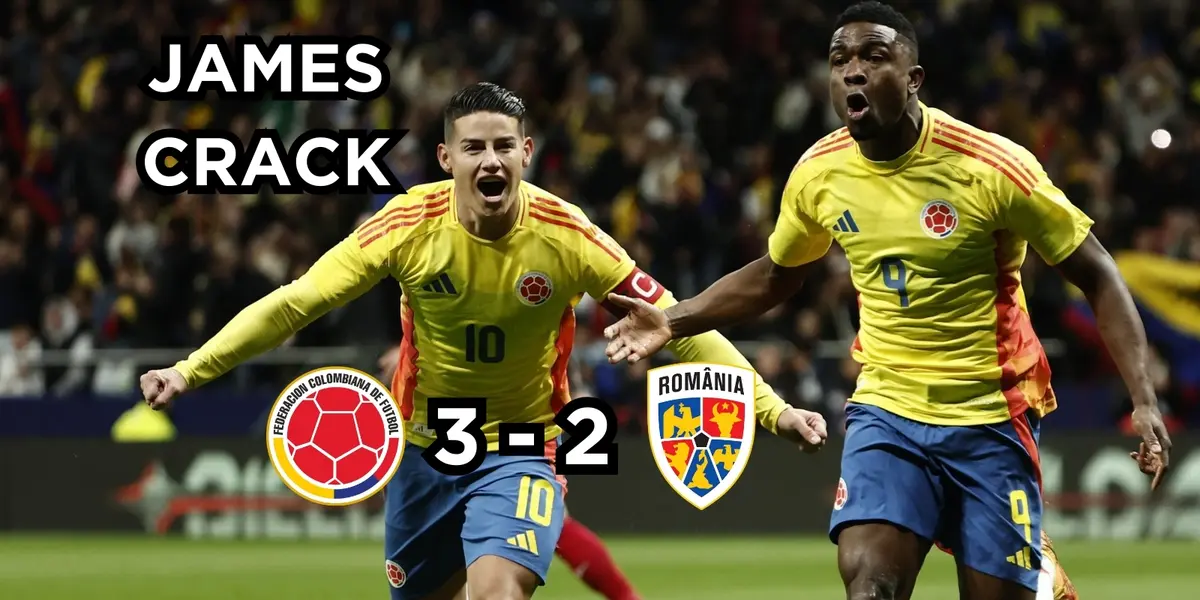 James Rodríguez celebrando el gol de Jhon Córdoba. Foto tomada de Caracol Radio.