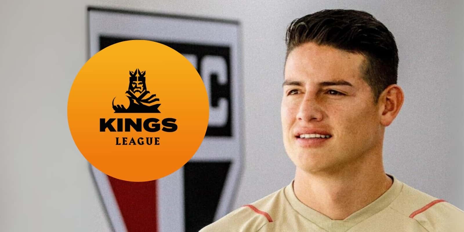 James Rodríguez con la camiseta del Sao Paulo y el logo de la Kings League