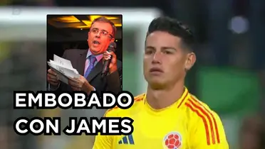  James Rodríguez en el partido de Colombia contra Rumania. Foto de James captura de pantalla Gol Caracol y Bonnet de Wikipedia. 