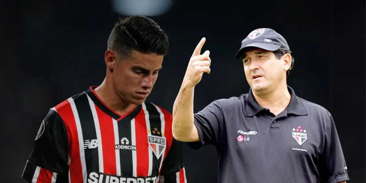 James Rodríguez en un partido del Sao Paulo y Muricy Ramalho el cordinador de deportes del club