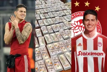 James Rodríguez ahora juega en el Olympiacos de Grecia y tuvo que hacerse una rebaja de sueldo considerable.