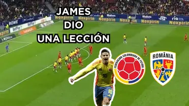   James Rodríguez jugando con la Selección Colombia contra Rumania. Foto tomada de captura de pantalla Gol Caracol y Caracol Radio. 