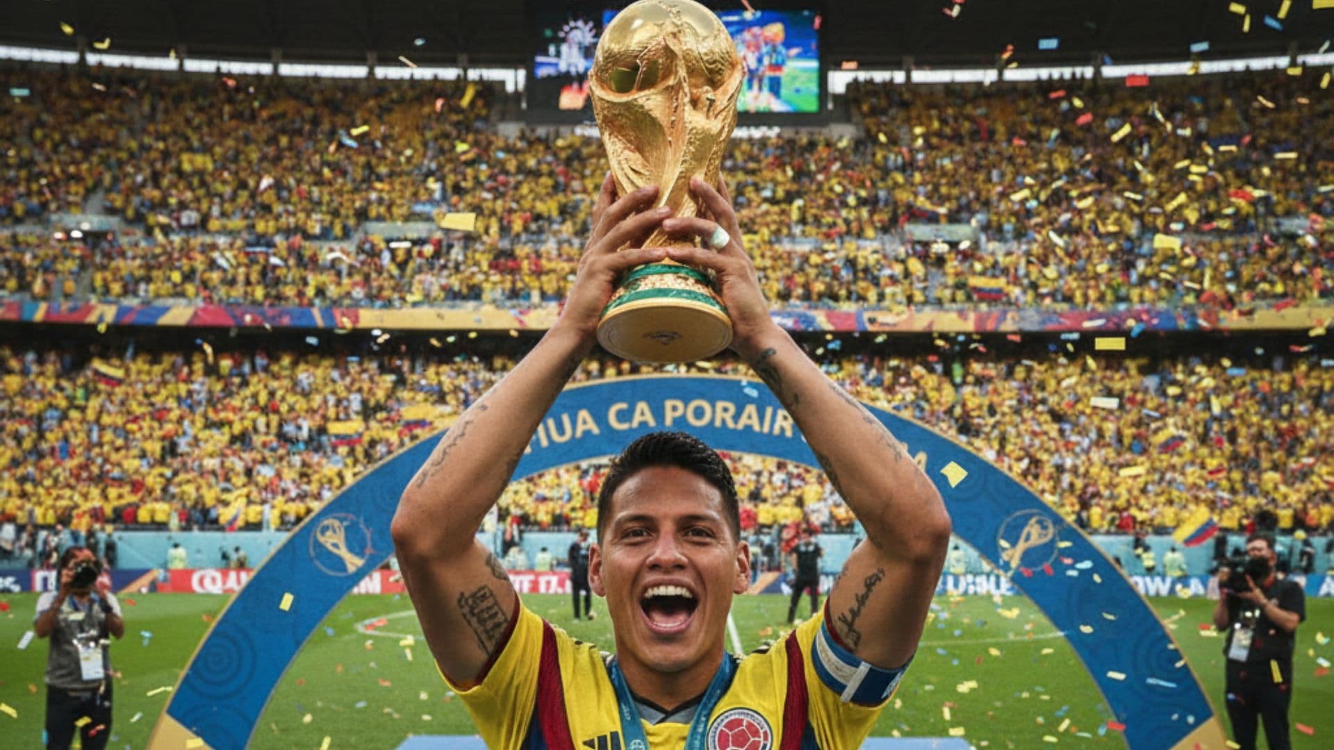 James Rodríguez levantando la Copa del Mundo - Imagen creada con IA