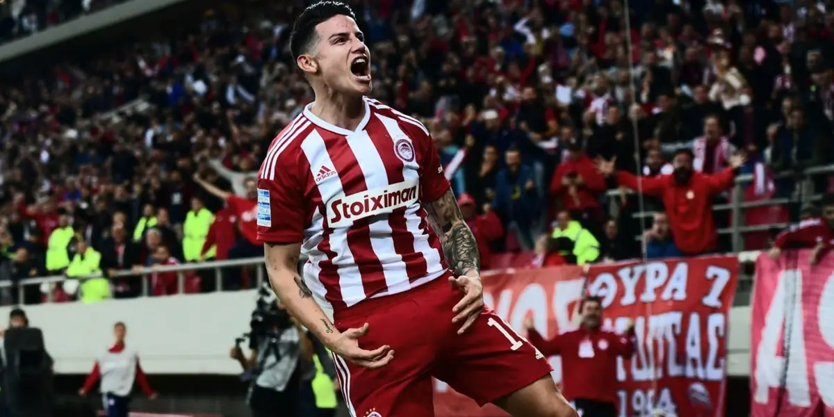 James Rodríguez marcó su primer gol con el Olympiacos de Grecia, pero el tanto al final no los ayudó a ganar.