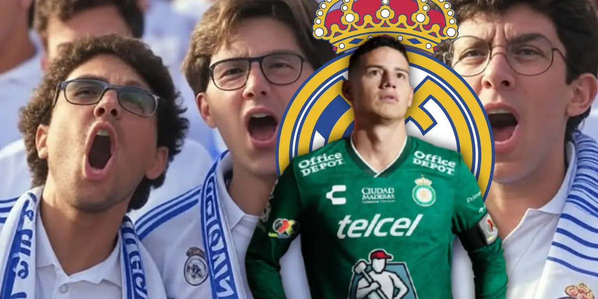 James Rodríguez y Fanáticos del Real Madrid Foto: Grok, Escudoteca y Club León