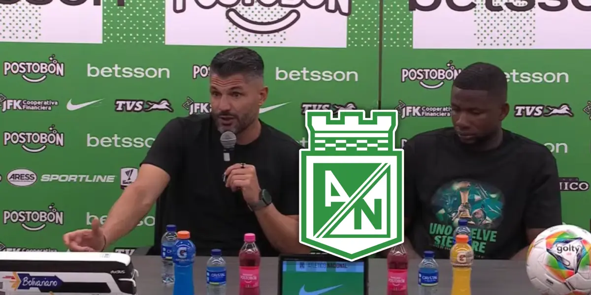 Javier Gandolfi y Harlen Castillo hablaron en rueda de prensa tras el 2 a 2 entre Nacional y Fortaleza Foto: Escudoteca y Captura de DIMAYOR