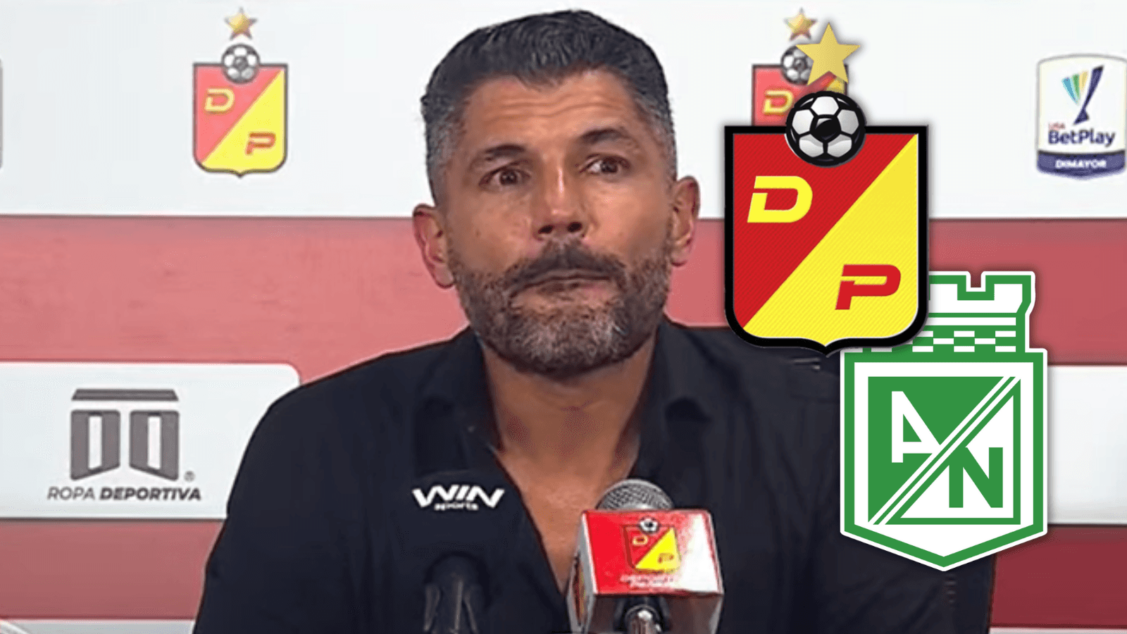 Javier Gandolfi y sus declaraciones en rueda de prensa post partido Foto: Captura de DIMAYOR y Escudoteca