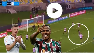 Jhon Arias celebrando un gol con el Fluminese de Brasil