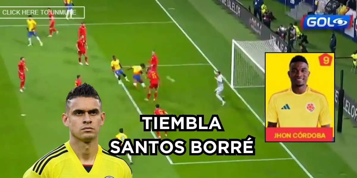 Jhon Córdoba anotó un gol con Colombia. Foto de Borré de Antena 2, FCF en Twitter y captura de pantalla de Gol Caracol.