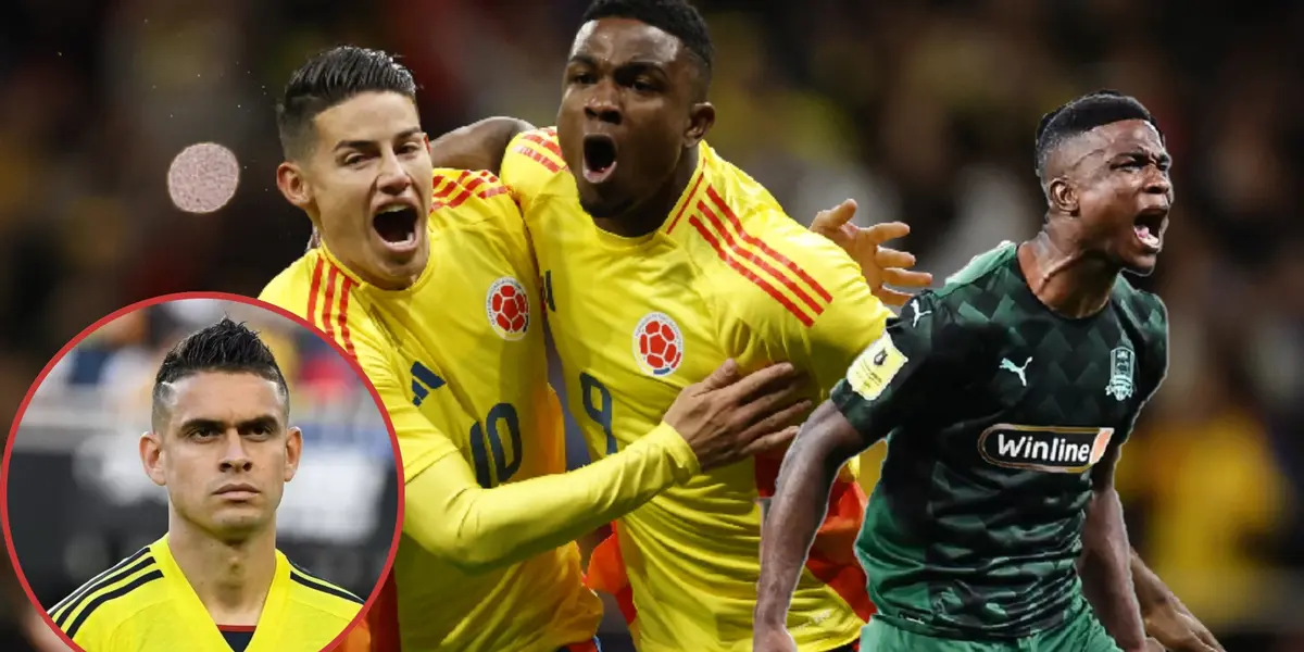 Jhon Córdoba celebrando su gol con la selección Colombia