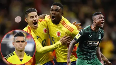 Jhon Córdoba celebrando su gol con la selección Colombia