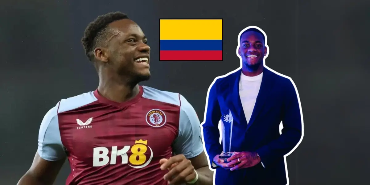 Jhon Jader Durán con su premio que ganó en el Aston Villa de Inglaterra