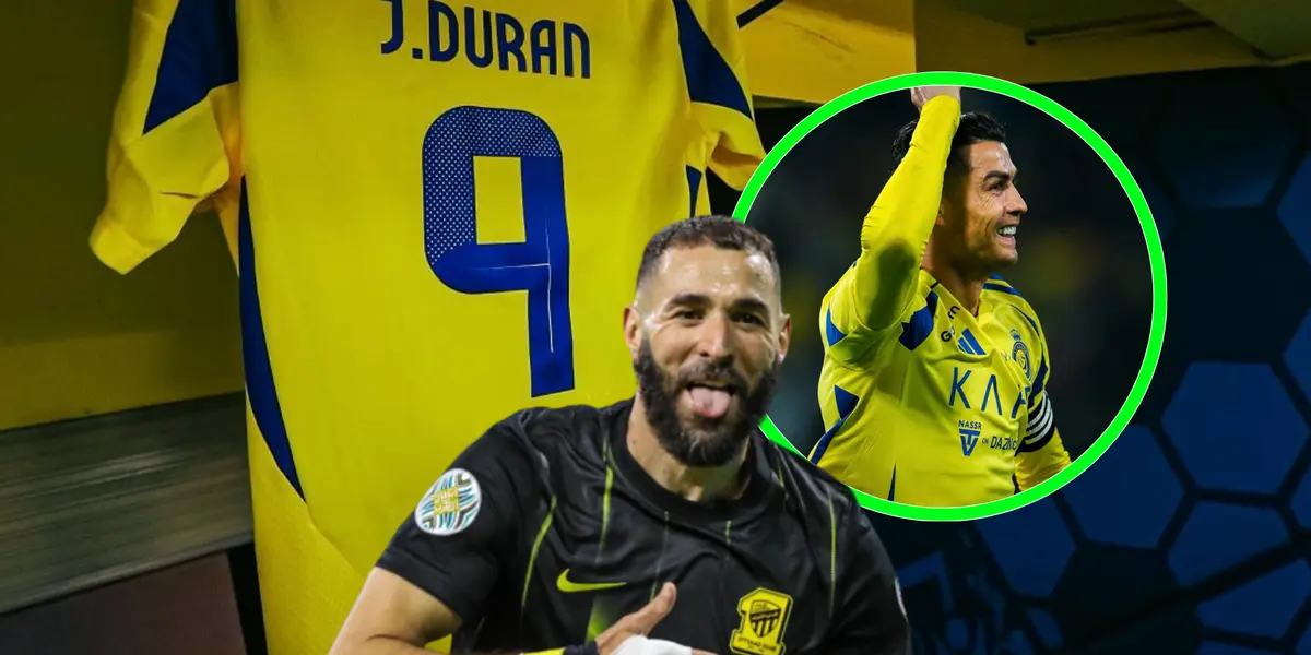Jhon Jader Durán, Karim Benzema y Cristiano Ronaldo Foto: Al-Nassr y Al Ittihad